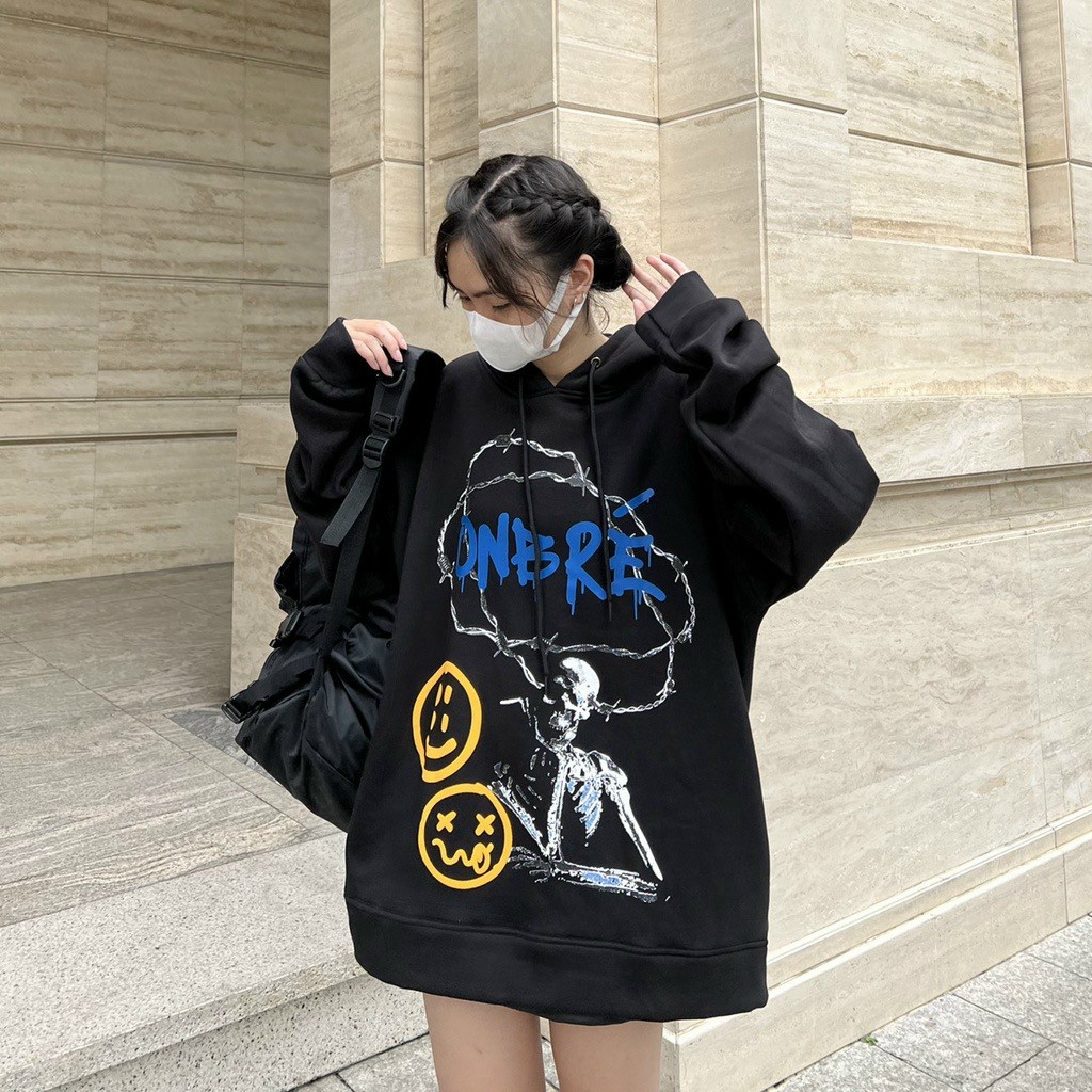 Áo Hoodie Đen Hình Cute Có Nón Mũ 2 Lớp Unisex - FREESHIP - Khoác Nỉ Thu Đông Chống Nắng Nam Nữ