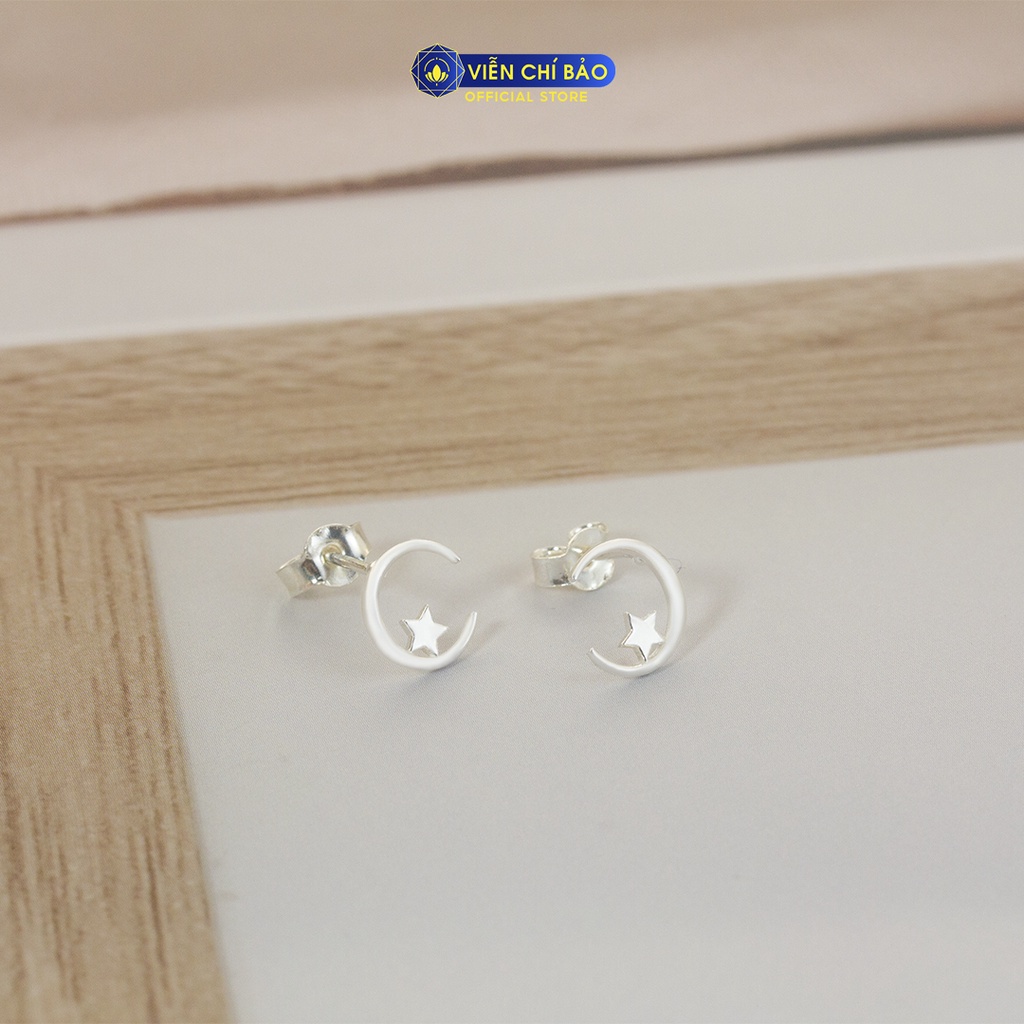 Bông tai bạc nữ trăng sao chất liệu bạc S925 thương hiệu Viễn Chí Bảo E023