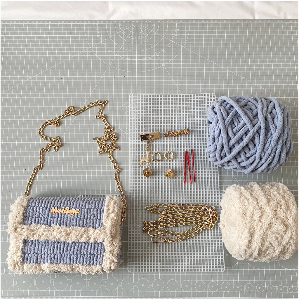 Túi handmade tự đan len phối màu, set nguyên liệu đan túi handmade đầy đủ phụ kiện DIY102-2