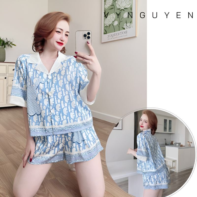 Bộ crop hai nút lụa cao cấp mặc nhà🧸