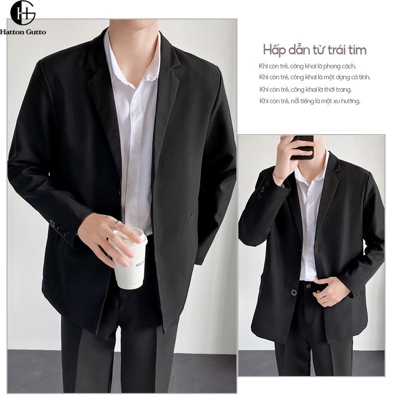 COD OOTD Áo blazer nam form rộng Hatton_gutto phối cổ tay sành điệu Hàn Quốc Thời trang nam  màu be đen Áo KhoácNỉ ex Dáng Dài Phong Cách unisex | BigBuy360 - bigbuy360.vn