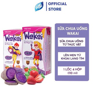 Lốc 4 Hộp Sữa Chua Uống Cho Bé Từ Thực Vật Wakai Kids Lên Men Từ Khoai Lang Tím (110ml ) - Pushmax