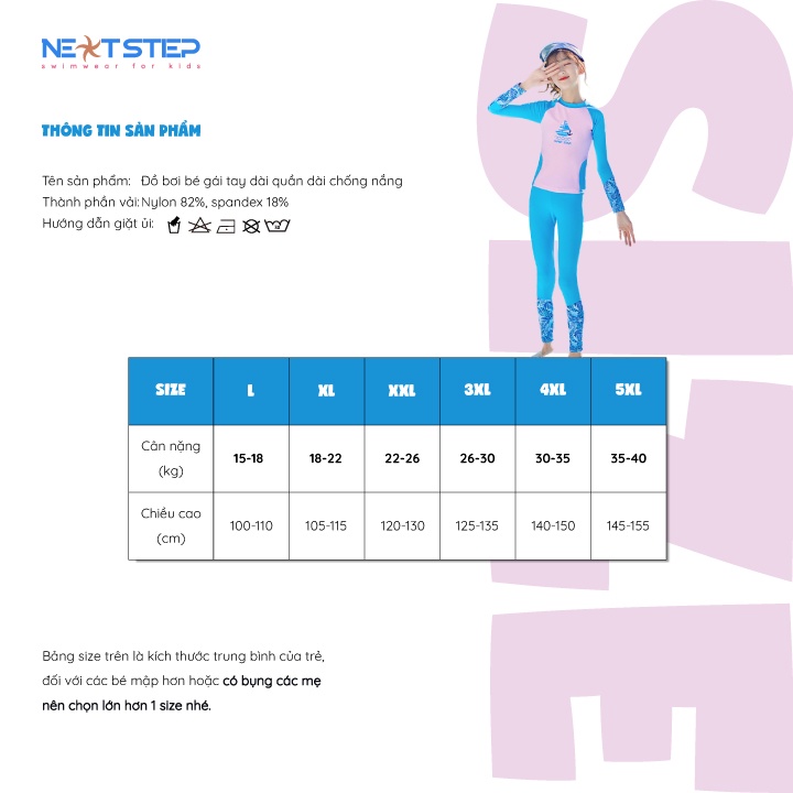Đồ bơi trẻ em, đồ bơi bé gái, đồ bơi bé trai | tay dài quần dài chống nắng có size lớn 40kg