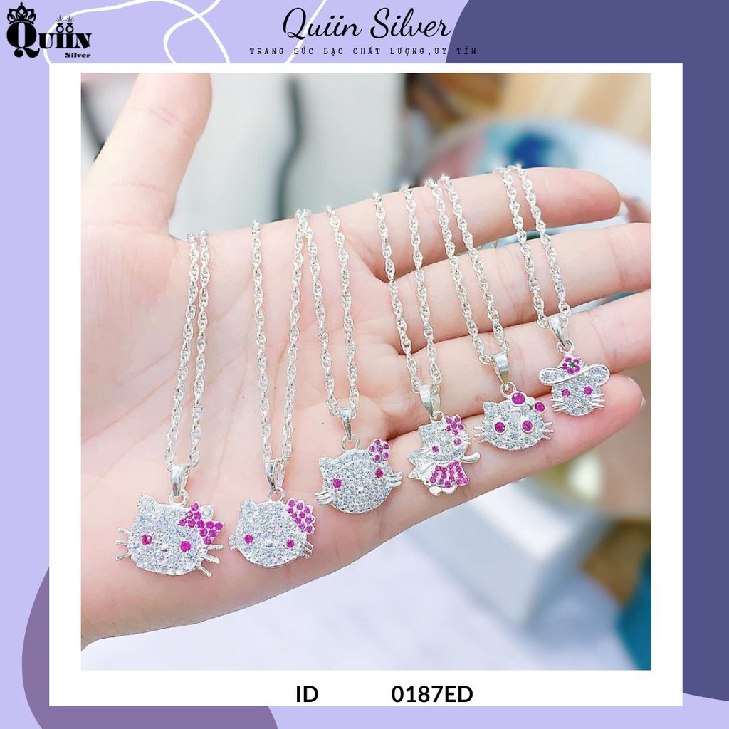Dây chuyền/Vòng cổ bạc ta, bạc S925 Quiin - Hình Hello Kitty nhiều kiểu dành cho bé gái 0187ED
