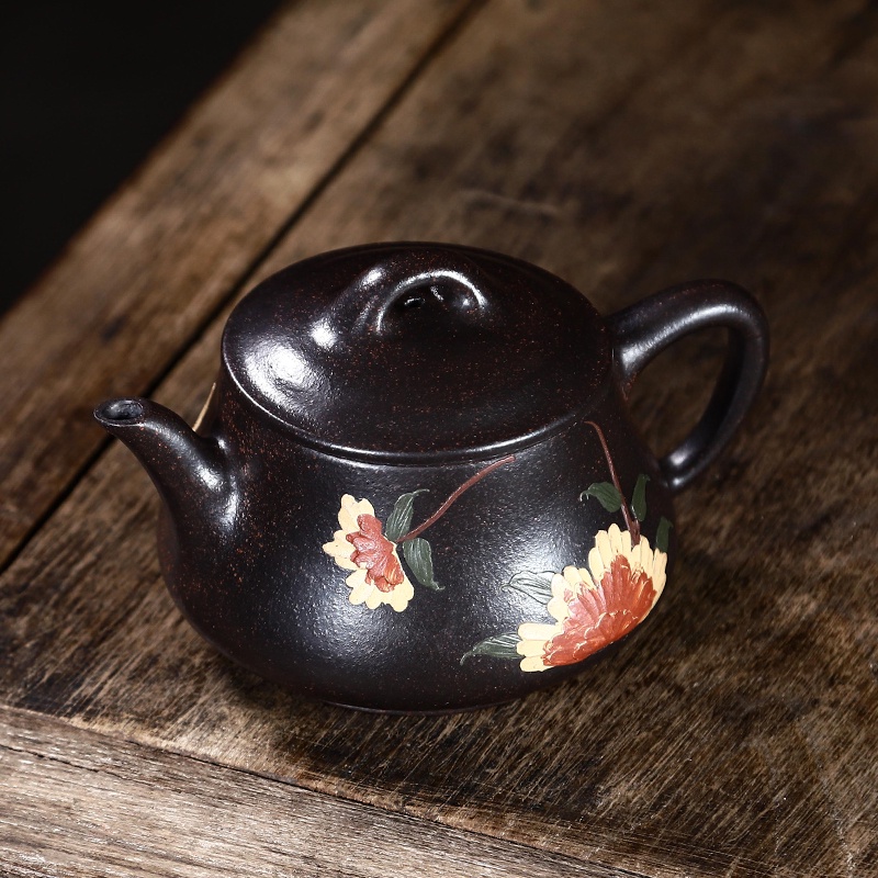 Ấm Tử Sa Nghi Hưng Hán Ngõa Mẫu Đơn 230 ml (Hắc Kim Sa)