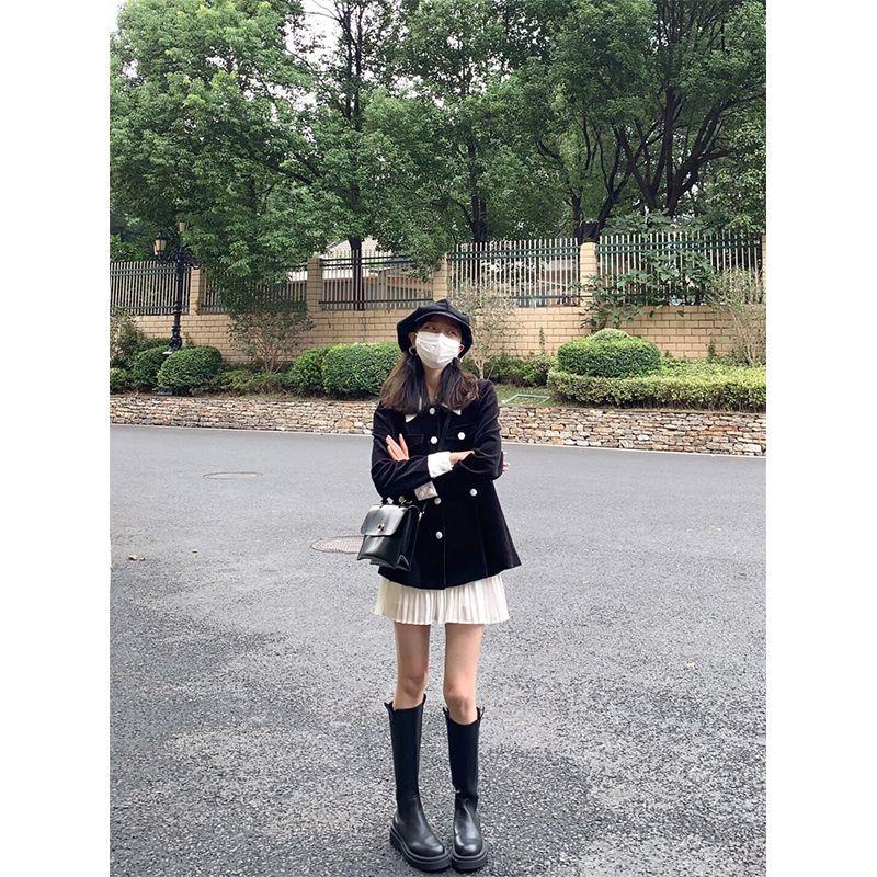 Bộ Áo Khoác cardigan + Chân Váy Xếp Ly Màu Đen Thời Trang Mùa Thu Cho Nữ