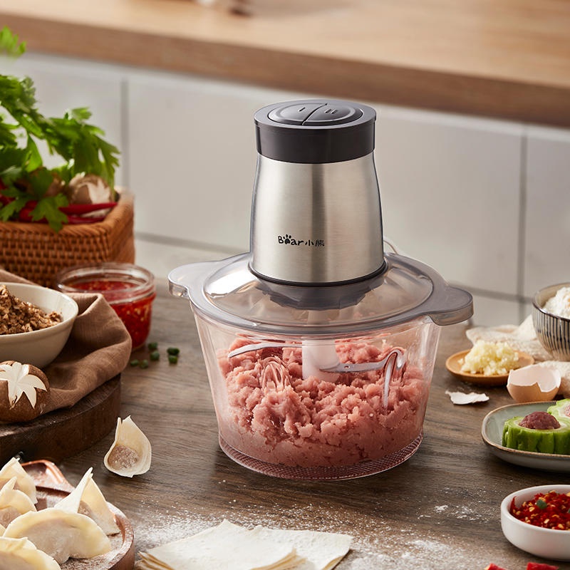 Máy xay thịt mini 2L Bear QSJ-D03W5 Cao Cấp, Máy xay thực phẩm tỏi ớt, chả cá, sinh tố đa năng, CS 300W - HAPOS