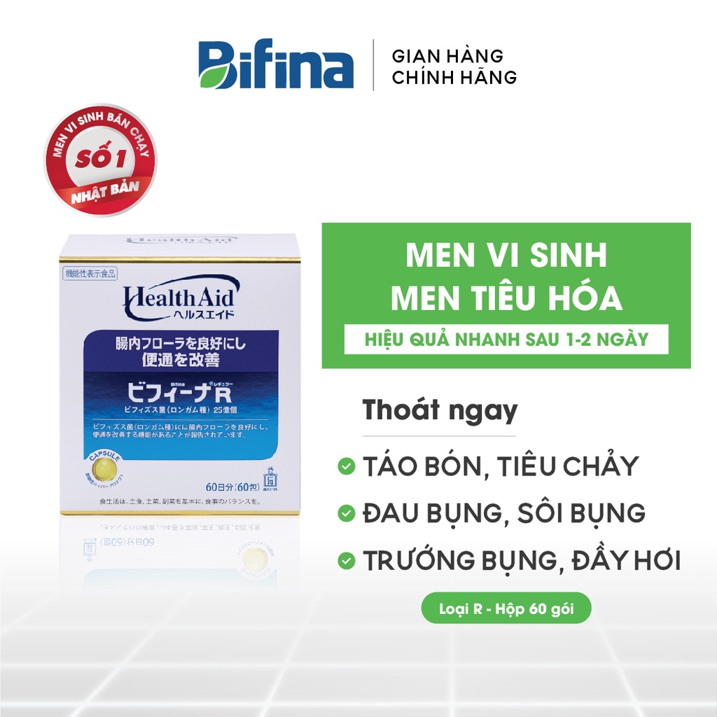 Men vi sinh Bifina Nhật Bản, Loại R 60 gói- Cải thiện tình trạng táo bón,tiêu chảy,đầy hơi