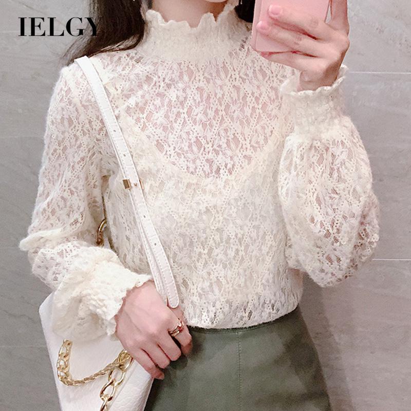 IELGY  Áo Thun Lưới Cổ Cao Thời Trang Dành Cho Nữ