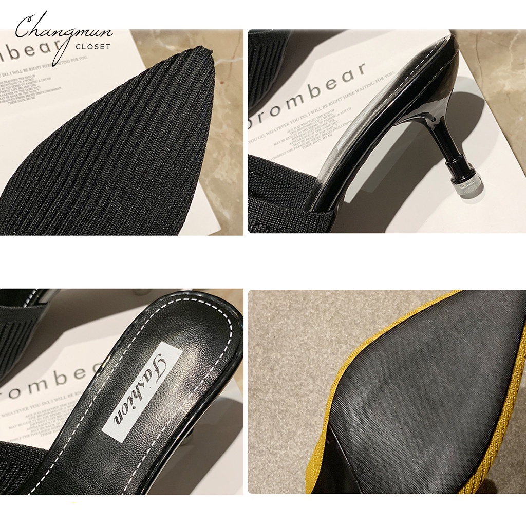 Guốc len cao gót mũi nhọn Changmun Closet Giày cao gót đế 7cm