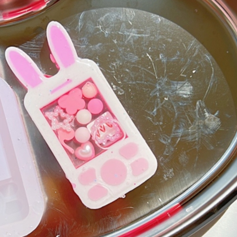 Khuôn Silicon Làm Móc Khóa / Điện Thoại Hình Thỏ Lấp Lánh DIY