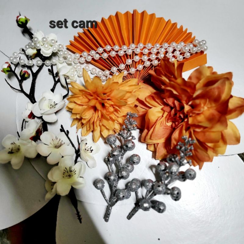 Set hoa lụa phụ kiện làm tháp tài lộc tháp bánh tháp nước ngọt kèm đế bìa