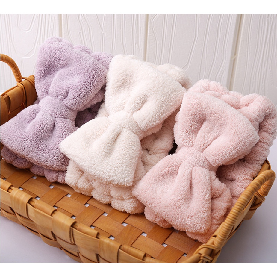 Băng đô rửa mặt vải nhung mẫu nơ trơn xịn mềm mịn dễ thương bờm turban cố định tóc co dãn