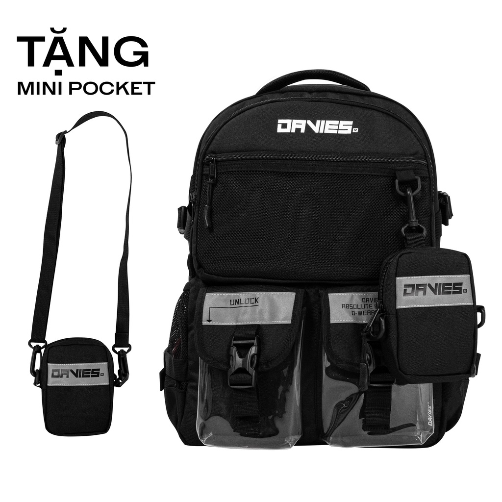 [Tặng kèm túi đeo chéo mini] Balo đi học nam phản quang local brand Davies - Black Warrior Backpack | BigBuy360 - bigbuy360.vn