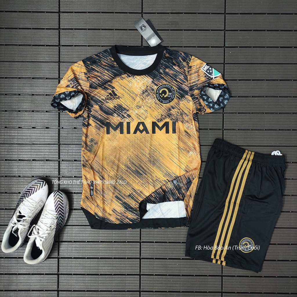 Áo Inter Miami 2023 - Set Bộ quần áo đá banh CLB miami Beckham màu vàng loang mùa giải 2022/23 - Vải gai cao cấp