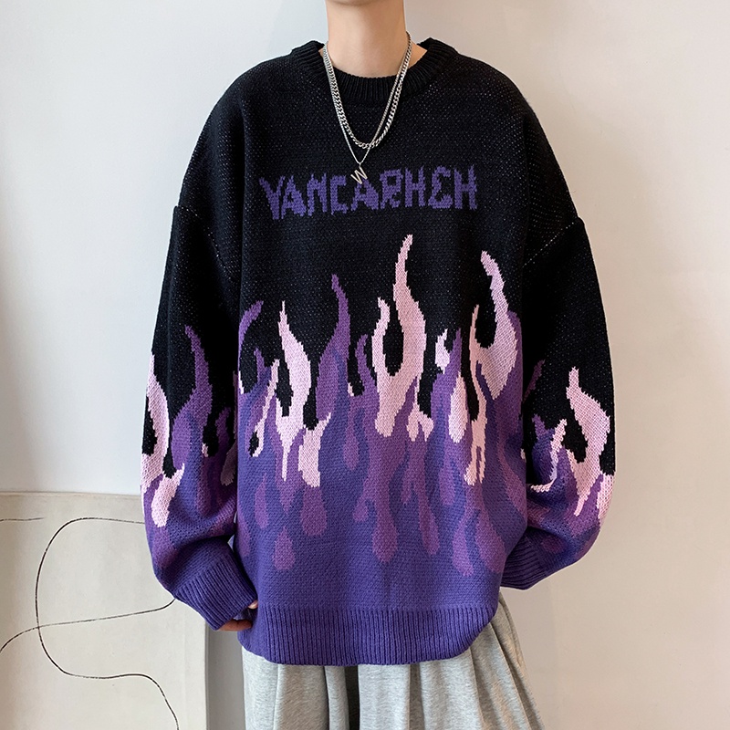 Áo Khoác Sweater Dệt Kim Dày Dáng Rộng In Họa Tiết Kiểu Đường Phố Cá Tính Cho Các Cặp