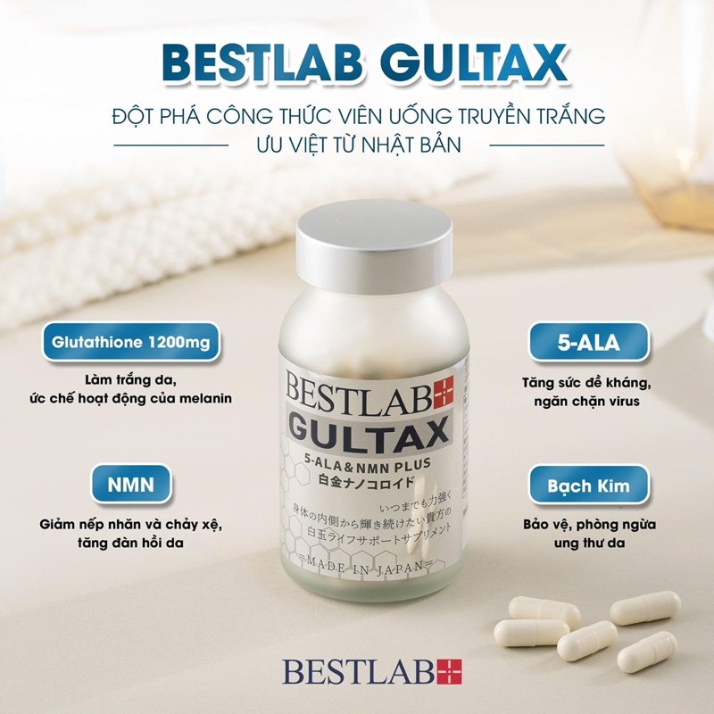 Viên uống trắng da Bestlab Glutax Glutathione 1200mg hộp 120 viên