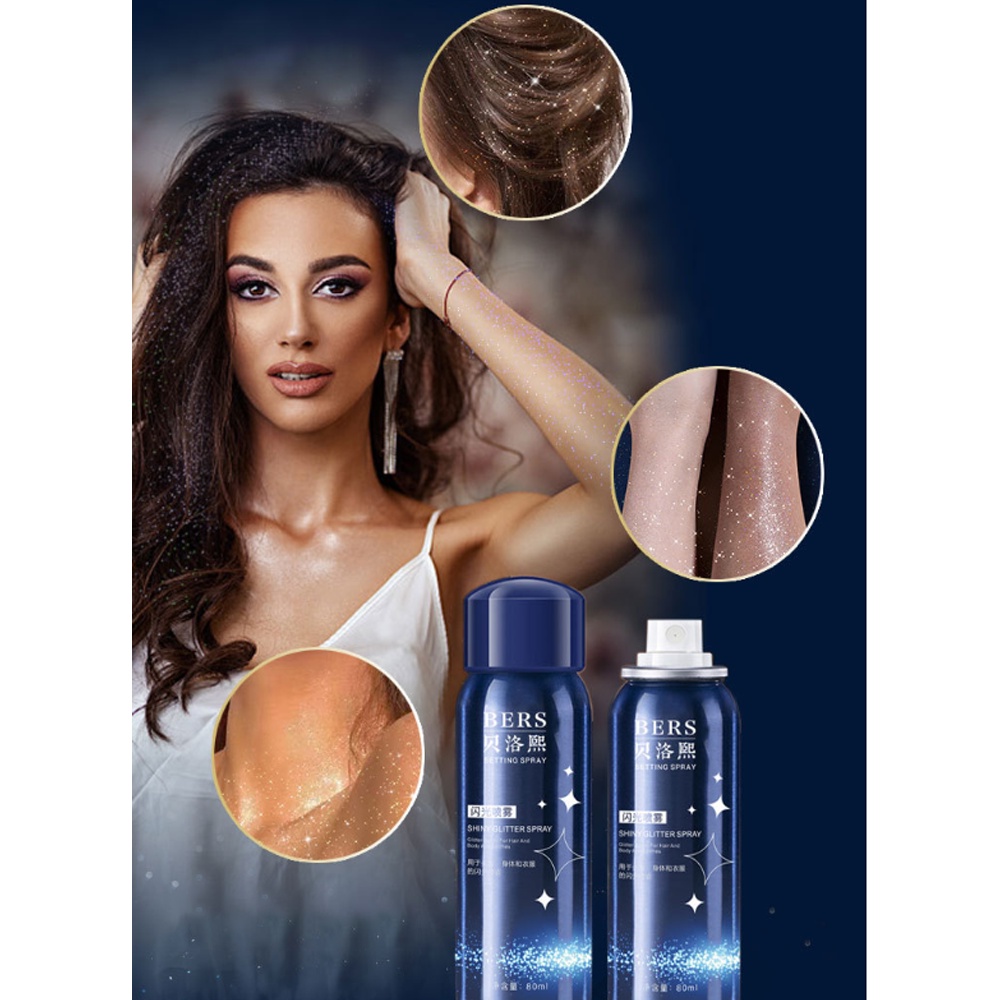 Xịt nhũ kim tuyến body mist Bers, xịt thơm lấp lánh, bắt sáng hương nước hoa, xịt body tạo ấn tượng quyến rũ