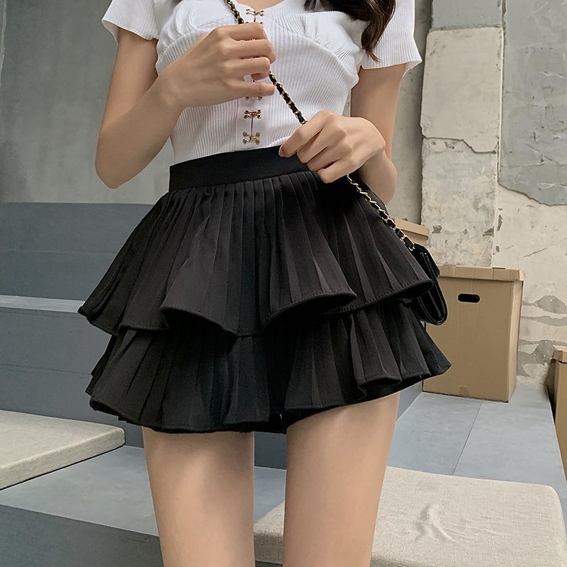 Chân váy nữ, chân váy tầng xếp ly bồng 2 màu trắng đen freesize 45-48kg SKUCV-09A she.boutique90