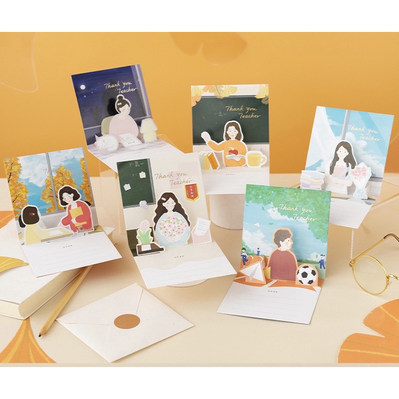 Thiệp 3D - Thiệp Kèm Ruy Băng Tri Ân Thầy Cô Giáo 20/11 Kèm Phong Thư Và Tem Niêm Phong