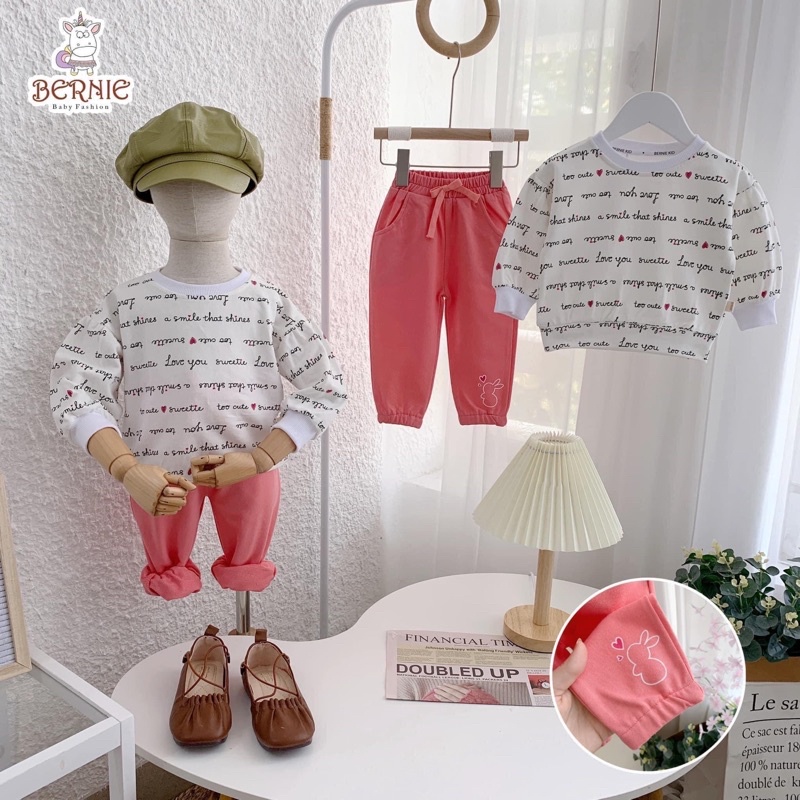 SET ÁO TAY DÀI IN CHỮ PHỐI QUẦN JORGER CHẤT DA CÁ LOẠI 1 CHO BÉ GÁI TỪ 8-28KG