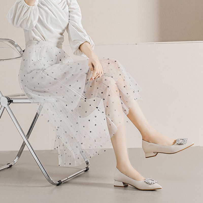 Giày Cao Gót 3Cm Mũi Nhọn Đính Đá Hình Bông Tuyết Size 33-42 Cho Phù Dâu