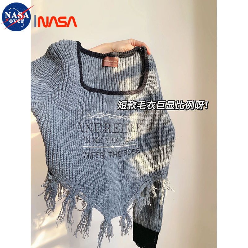 Áo Sweater Dệt Kim Dáng Ngắn Phối Tua Rua Thời Trang Mùa Thu Phong Cách Nhật Bản Cho Nữ