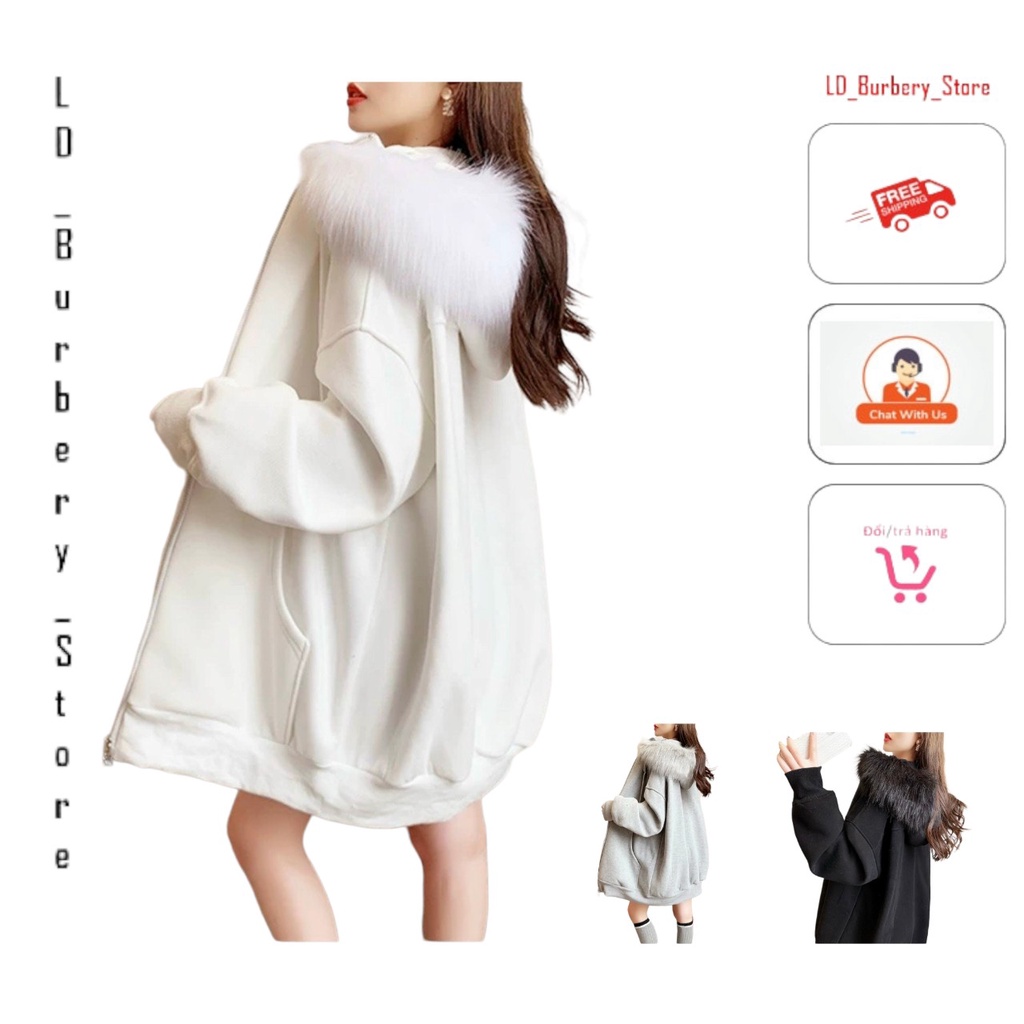 Áo khoác hoodie Nữ mũ lông dây kéo chất nỉ trơn phong cách hàn quốc UTLDhoodie164