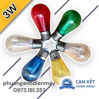 Bóng đèn led nhựa 3w e27 giá rẻ, ánh sáng trắng, xanh dương, vàng, xanh lá, đỏ trang trí trong nhà, ngoài trời, tết noel