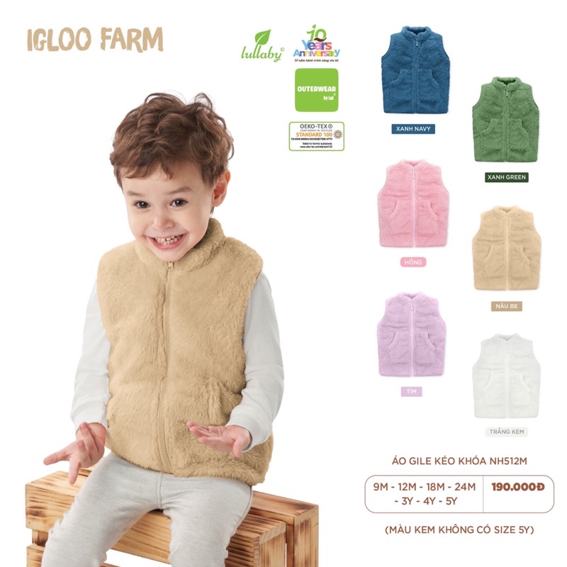 LULLABY - Áo Gile lông kéo khoá bé trai/bé gái (12m-5y)