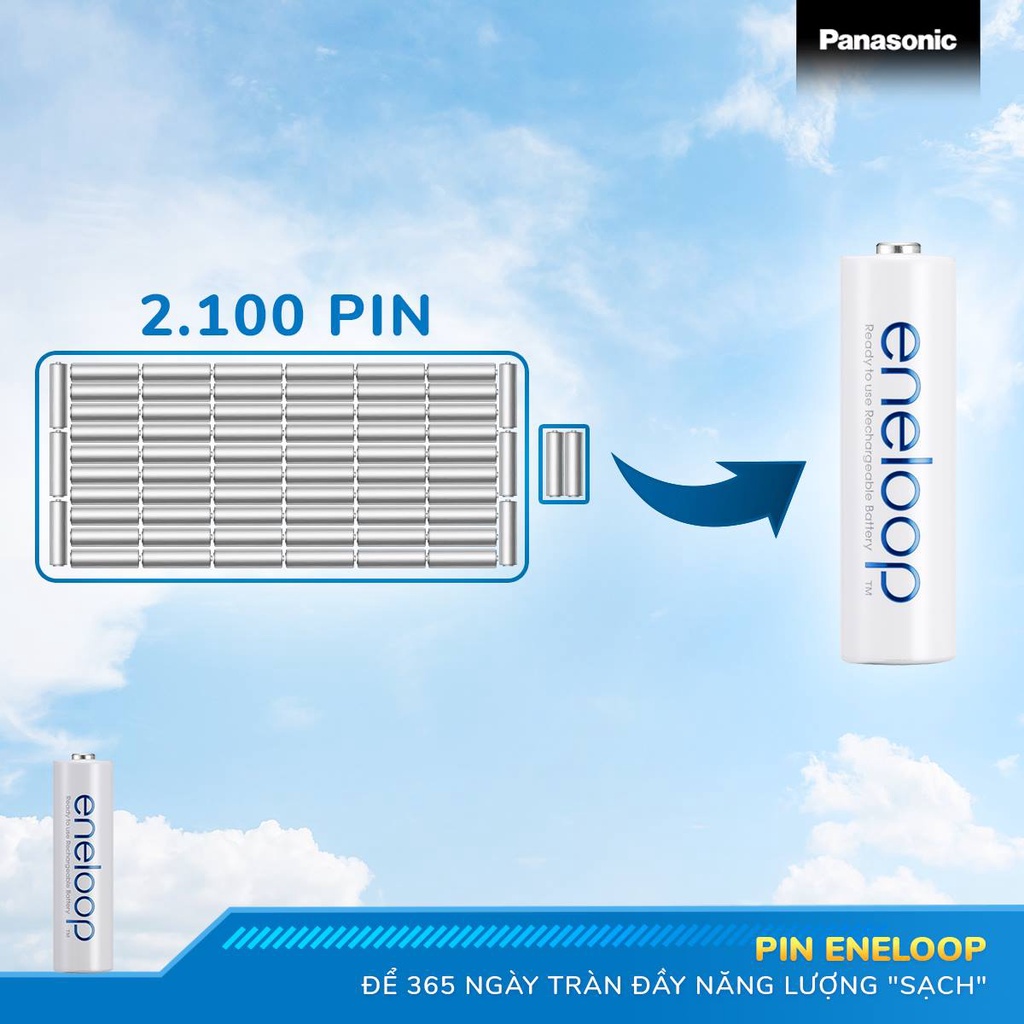 Pin Sạc Eneloop Panasonic AAA 800mAh Vỉ 2 Viên Chính Hãng - Tặng Kèm Hộp Đựng Pin Eneloop Xanh
