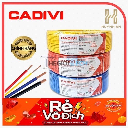 Dây điện đơn, cáp điện 2.5 Cadivi chính hãng ( 1m ) - Xanh