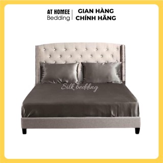 Bộ 5 Món Chăn Ga Gối Phi Lụa Thương hiệu AT HOME Mát Mịn - Màu Xám Đậm