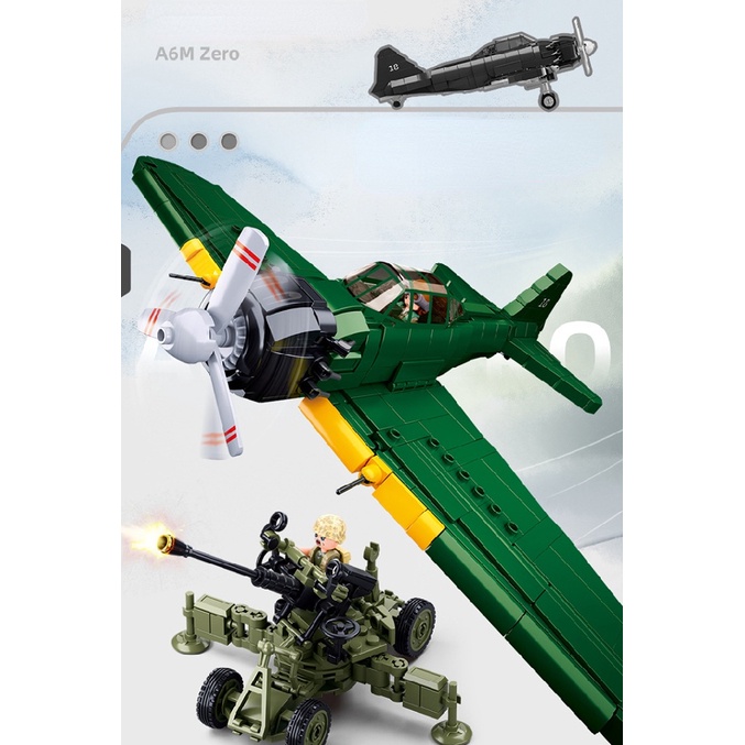 Set 560 Khối Lắp Ráp Mô Hình Máy Bay Chiến Đấu MOC WW2 A6M Zero