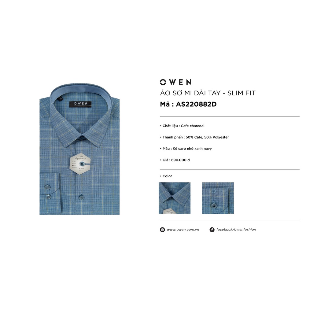 Áo sơ mi owen dài tay màu xanh navy kẻ caro nhỏ slim fit vải cafe AS220882D