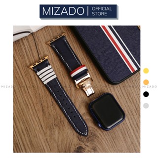 Dây da thủ công Epsom Thom Browne Xanh navy dành cho Apple Watch, đồng hồ thông minh, đồng hồ cơ MIZADO DDTC177
