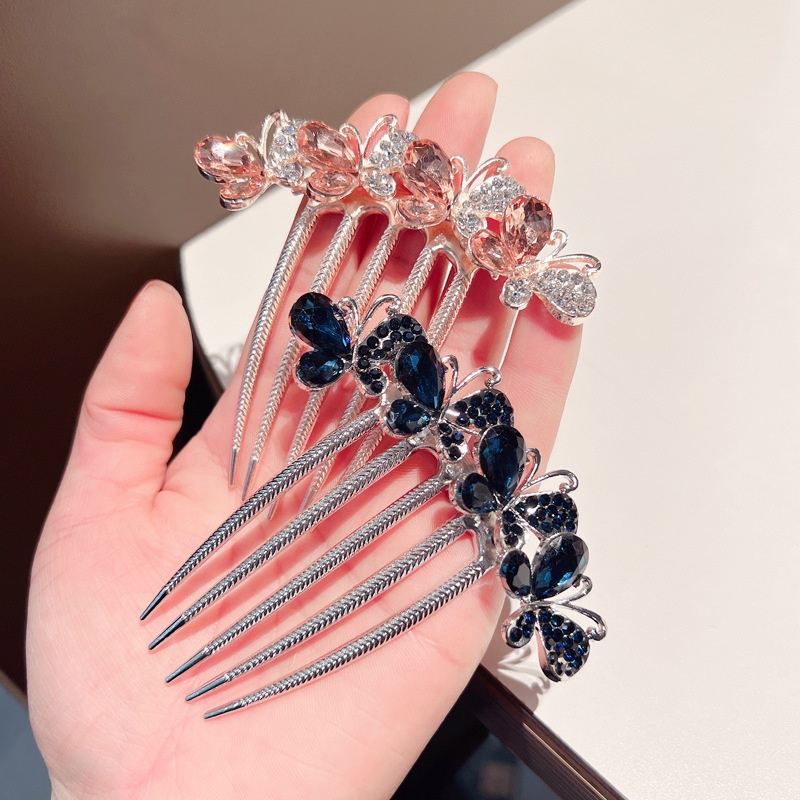 Mới Lược Cài Tóc Đuôi Ngựa Đính Đá Kim Cương Răng Lược Đa Năng Đơn Giản Thời Trang