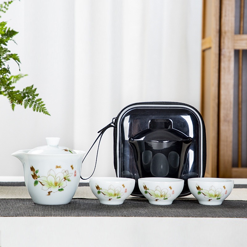 Bộ ấm chén pha trà bằng sứ (Có kèm túi mang đi du lịch tiện lợi chống va đập)