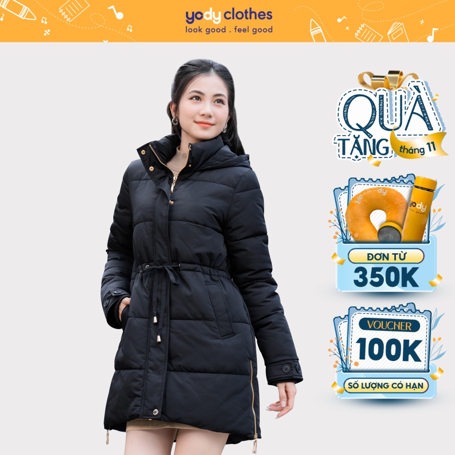 Áo phao vip dáng dài nữ YODY màu be đen sang trọng phong cách hiện đại siêu ấm áp PVN5042
