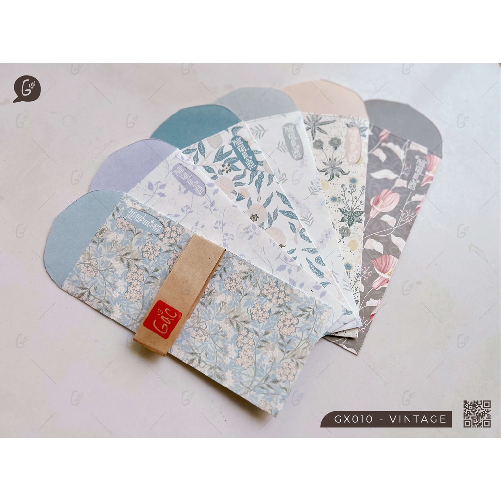 Bao lì xì cao cấp Gác xép họa tiết hoa văn vintage chất liệu Kraft nhật nhập khẩu Tết 2023 (Vintage set)