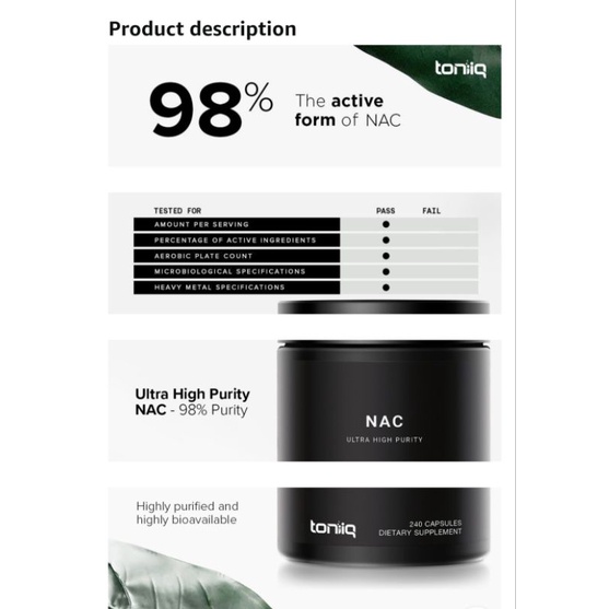 Viên Uống Trắng Da Nac 1300mg 98% Tăng Glutathione Tự Nhiên, Thanh Lọc Gan Toniiq