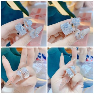 Nhẫn bạc đôi nam nữ đính đá sang trọng chất liệu bạc ta
