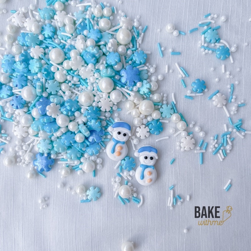 Kẹo bông đường, kẹo bi đường, kẹo trang trí người tuyết giáng sinh để trang trí bánh kem, bánh sinh nhật, donut
