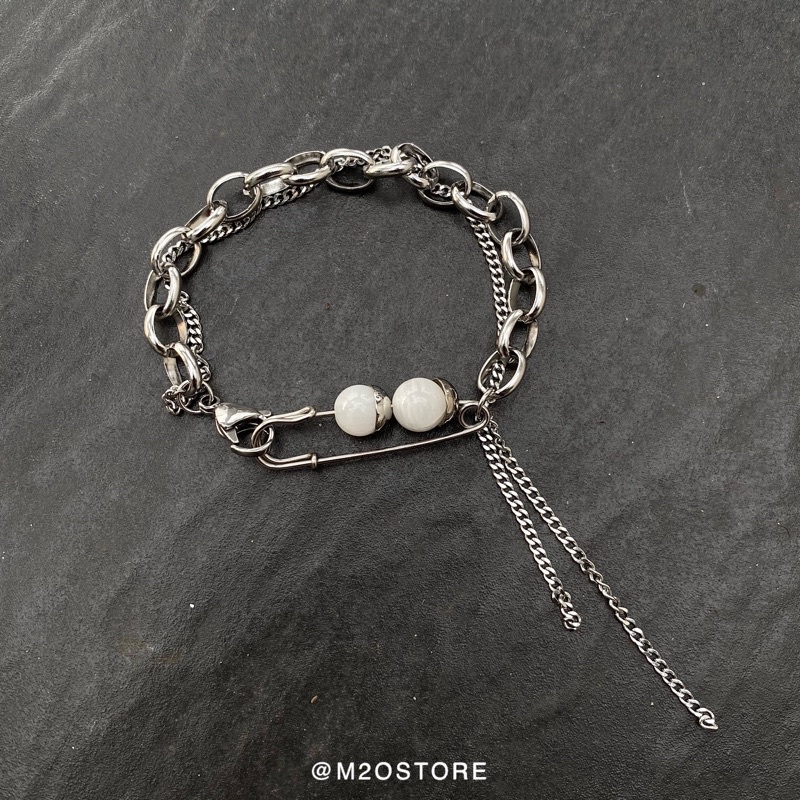 Vòng Tay PINS PEARL Chống Gỉ,Lắc Tay Thép Titan Phối Charm Ghim Băng