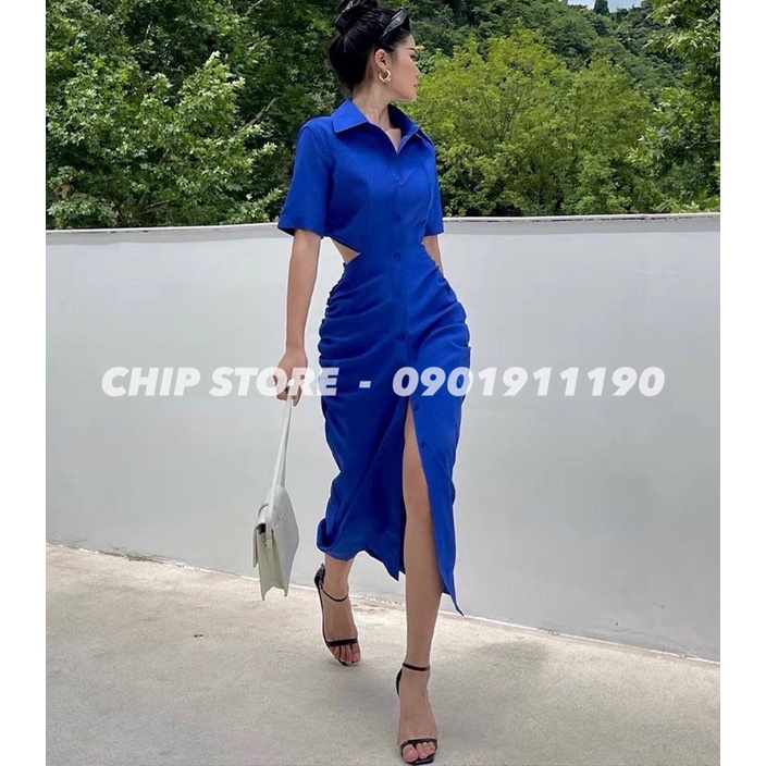 VÁY NHÚN EO CUTOUT HAI BÊN ZAR* XUẤT TÔN DÁNG (ảnh thật)