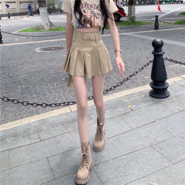 Chân váy nữ, chân váy xếp ly có dây đai chất kaki nhiều màu size S M L SKUCV-21D she.boutique90