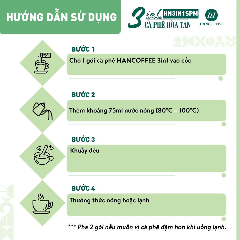 Cà Phê Sữa Hòa Tan HANCOFFEE 3IN1 Standard sấy phun đậm vị Cafe, hương hạt dẻ, caramel - HN3IN1SPM