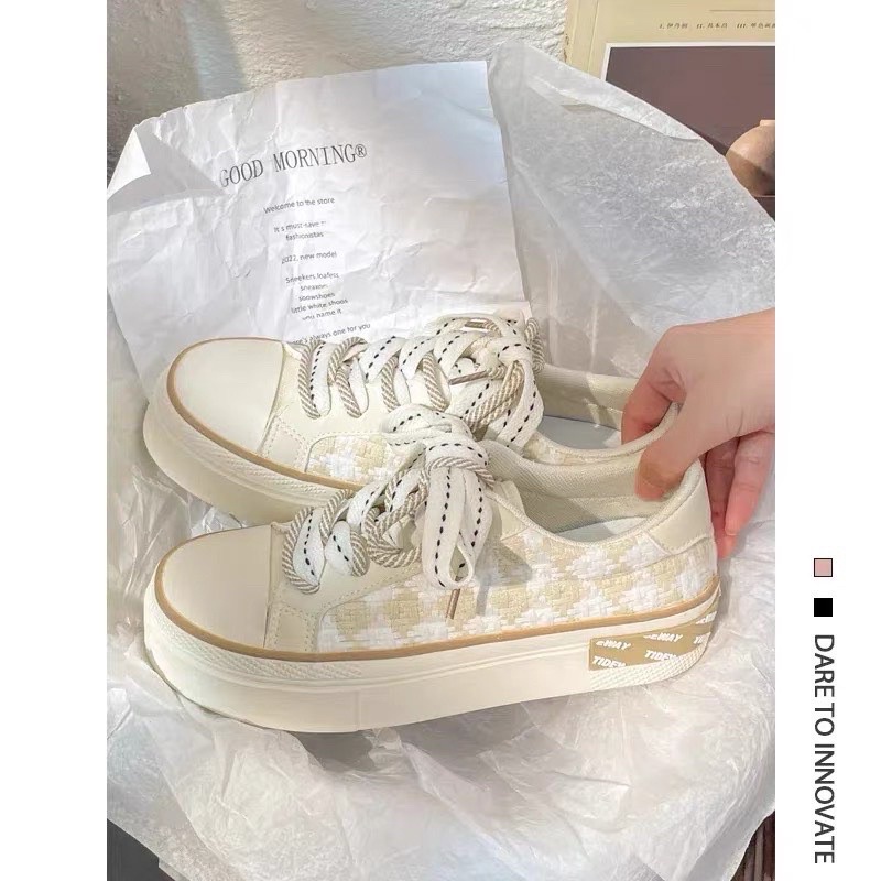 Giày thể thao caro,giày sneaker, 2 màu be đen hàng đẹp