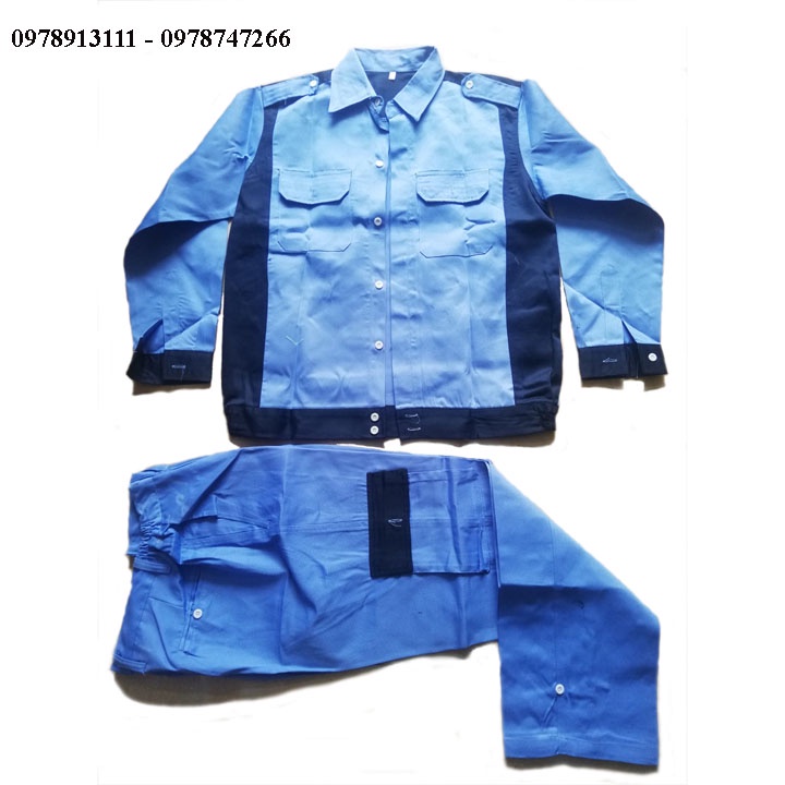 Bộ quần áo bảo hộ lao động phối màu vải kaki hàn quốc ( màu xanh hòa bình phối tím than), đồng phục quần áo bảo hộ lđộng