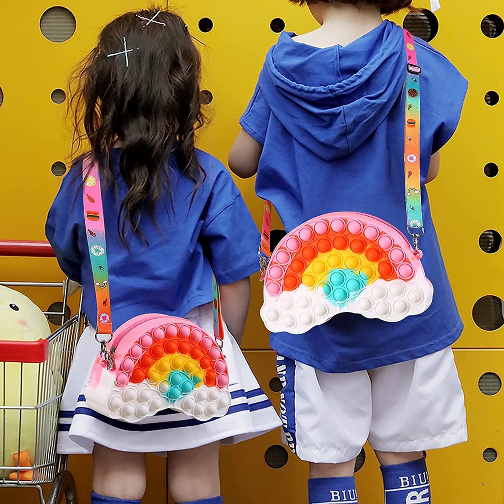 Túi Đeo Chéo Vai Hình Đám Mây Cầu Vồng Đồ Chơi Giảm Căng Thẳng Cho Bé Gái